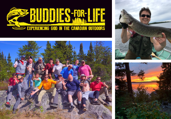Buddies For Life Experiencing God in the Canadian outdoors catching fish and group photos in a masonry grid